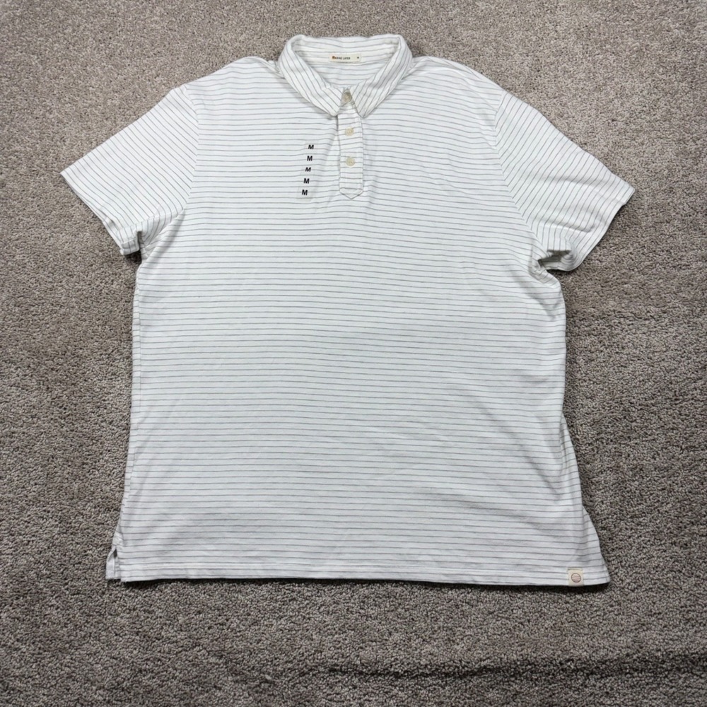Marine Layer Mens Short Sleeve Striped Polo Shirt White Gray 15786 Size M NWOT